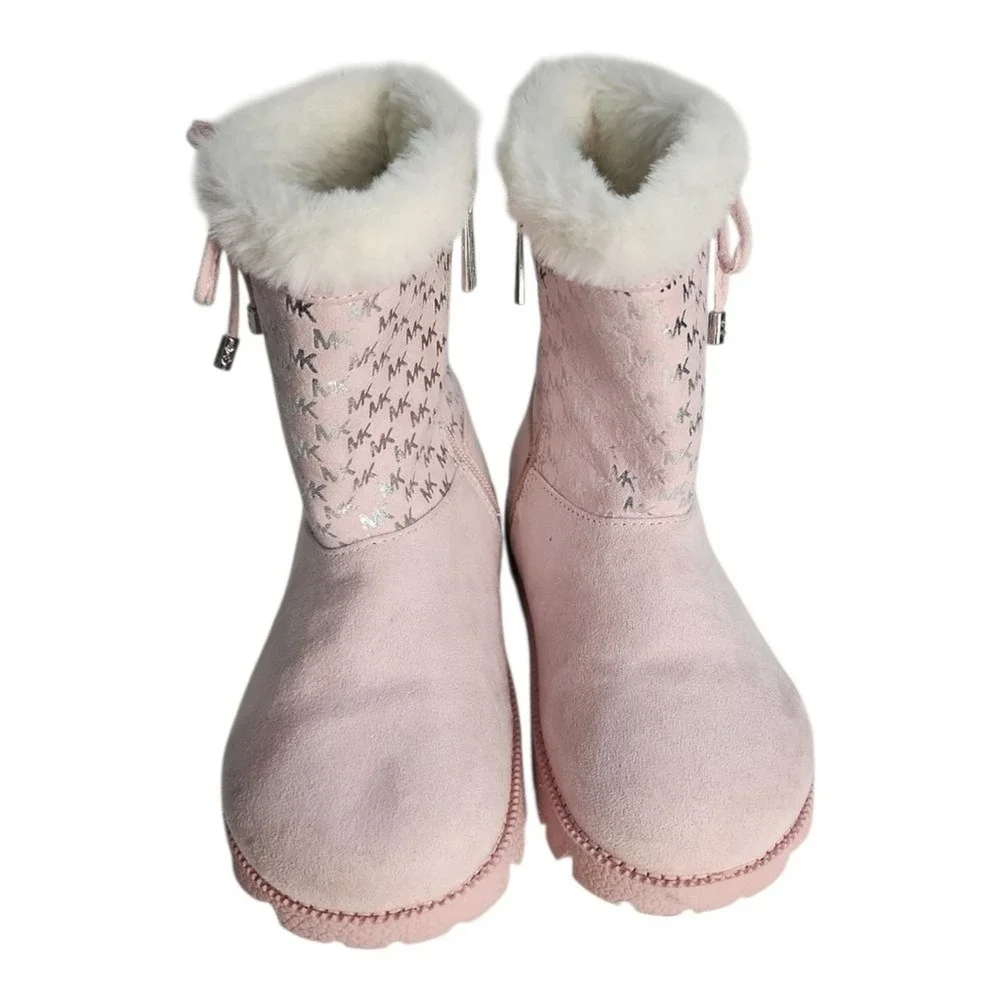 Michael Kors Payson Boots Kids Size 13 Pink Faux Fur Winter Designer Metallic MK